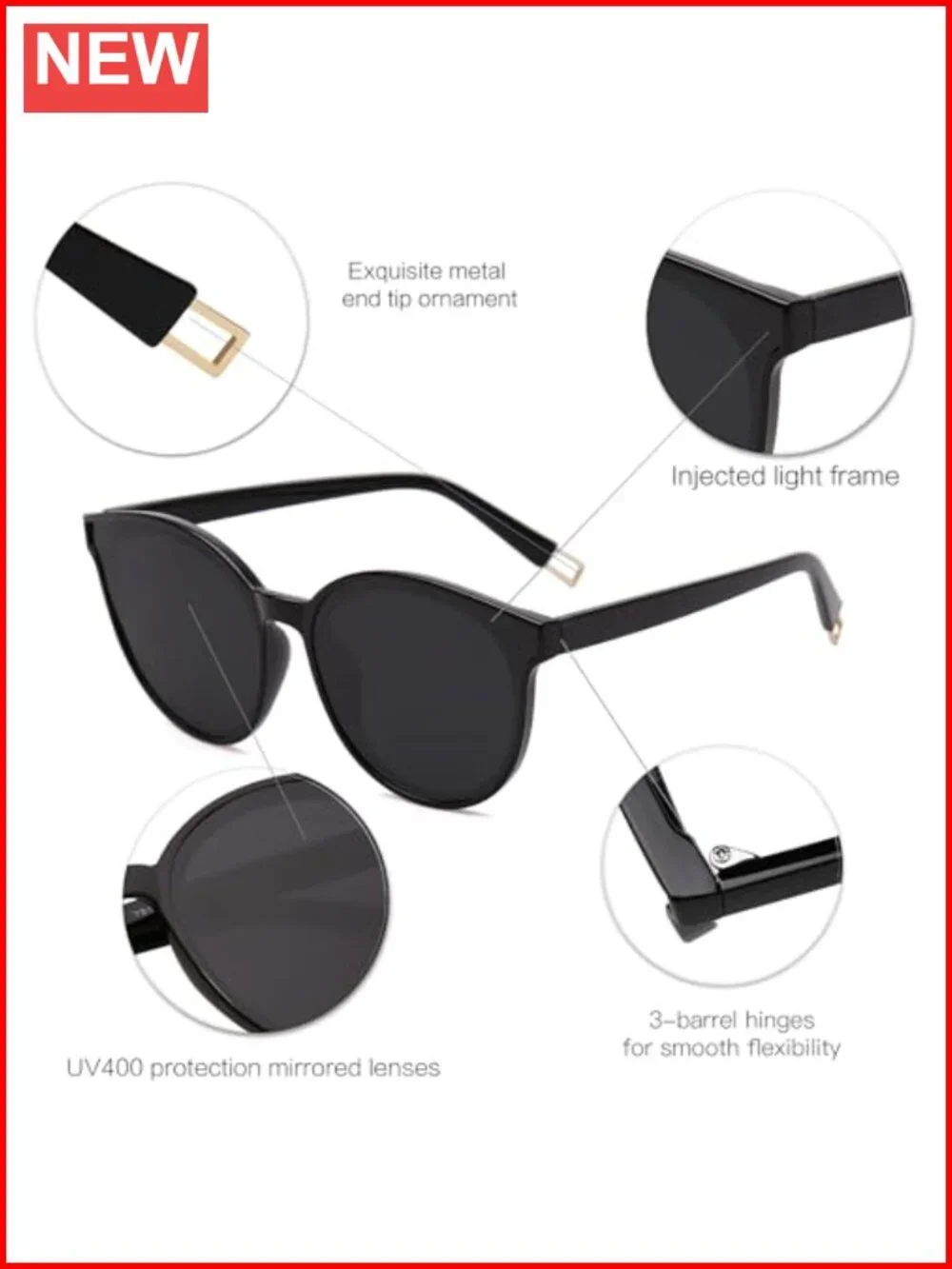 Vintage Oversized Round Sunglasses UV400 Protection Plastic Frame